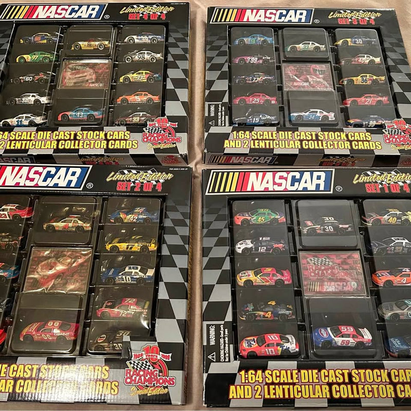 Diecast NASCAR stock car set (3) in retail box with visible car cards