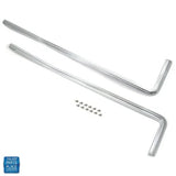 Chrome hood molding front edge pair with mounting hardware, L-shaped trim pieces