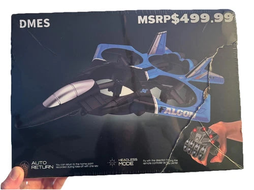 Combat fighter plane drone toy box with blue-gray fighter jet graphic