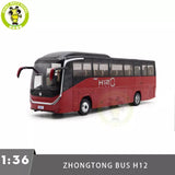 Red and black ZHONGTONG H12 diecast bus model, side view