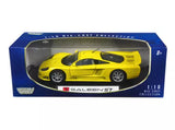 Yellow Saleen S7 die-cast model car, 1:18 scale, in display box