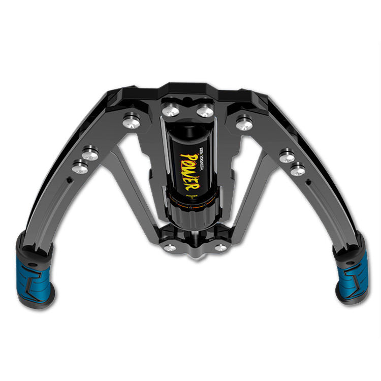 Hydraulic arm exerciser with black frame and blue foam grips