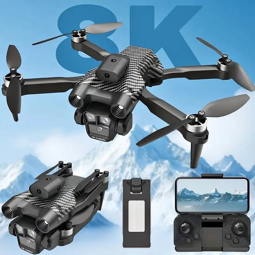 Foldable quadcopter drone with camera, four rotors, and handheld controller