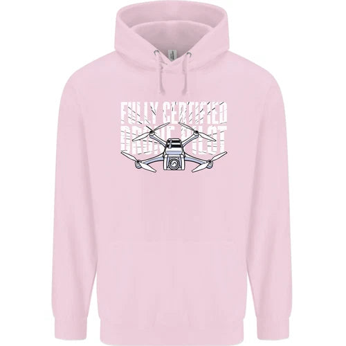 Men's cotton hoodie in light pink with front drone pilot graphic
