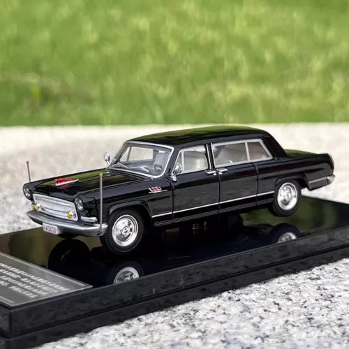 Hongqi CA770 diecast model sedan, black, front-side view with chrome grille