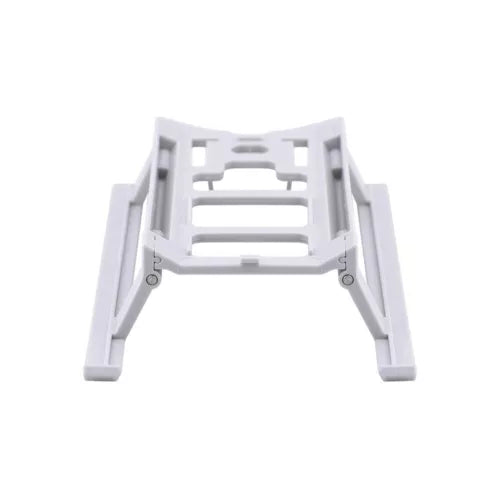 White drone landing legs extension frame with two hinged supports and mounting hardware