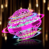 LED flying orb drone with purple light shell and multicolor neon rings