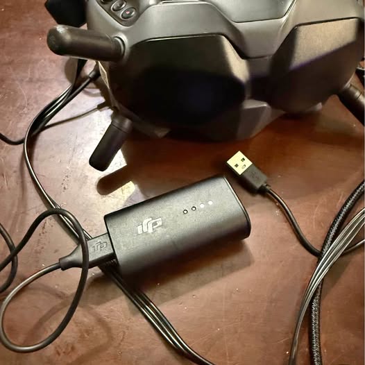 FPV goggles with cables and USB power adapter