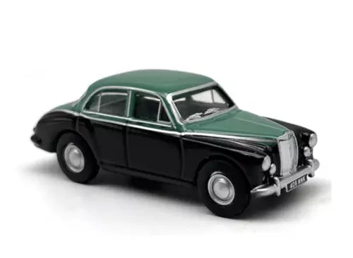Vintage diecast MG ZB sedan model car, green and black.