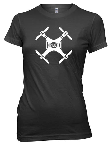 Women’s dark T-shirt with white drone propeller “Pilot” graphic
