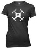 Women’s dark T-shirt with white drone propeller “Pilot” graphic