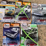 Diecast car model set in boxed blister packaging, featuring red and blue cars