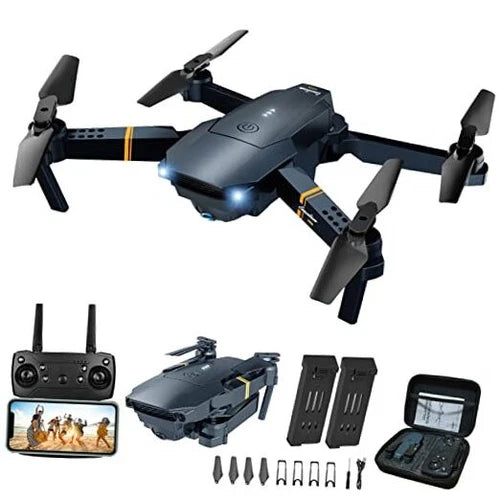 Foldable quadcopter drone with camera, remote controller and accessory case