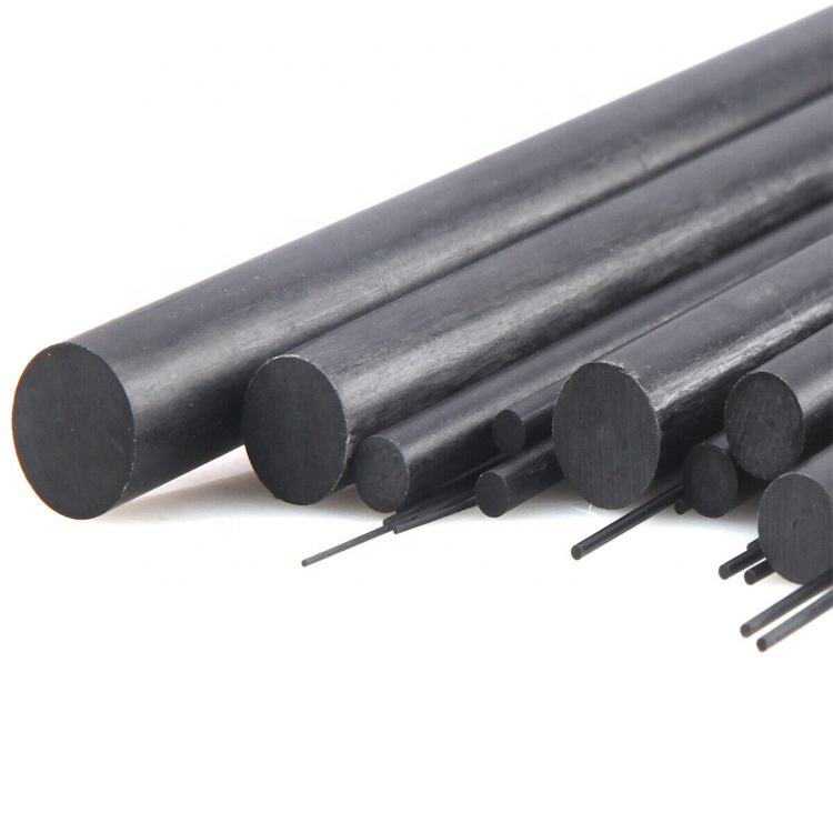 Carbon fiber solid round rods, dark gray, multiple cut ends with thin stems