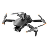Black quadcopter selfie drone with front camera and four propellers, ready to fly