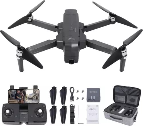 Foldable quadcopter drone with camera and accessory kit, controller screen and props