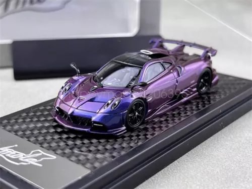 Chameleon purple-blue diecast model car on black display base