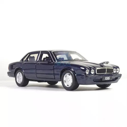 Blue Jaguar XJ6 1:36 diecast model car toy with chrome grille and headlights
