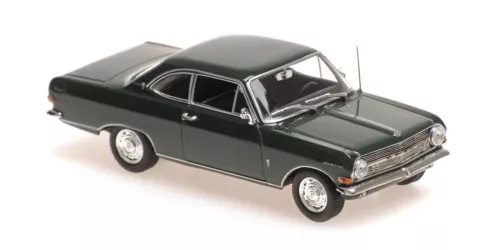 Green 1:43 scale diecast coupe car model, dark roof and chrome details