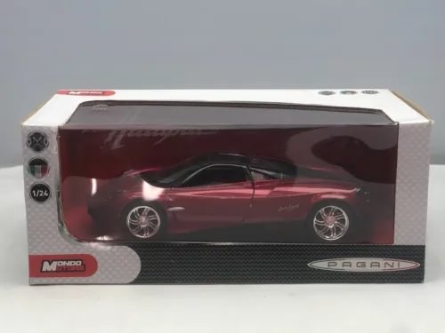 Pagani Huayra diecast model car in metallic red box with clear window