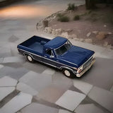 Diecast 1979 Ford F-150 custom truck model, blue, 1:24 scale