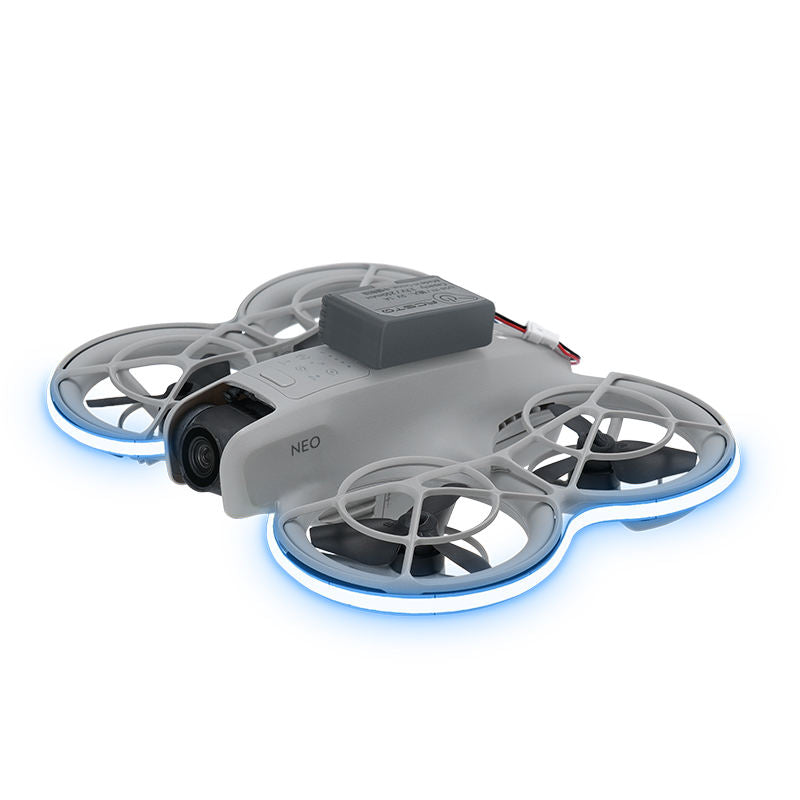 Drone LED light strip accessory with blue glow around prop guards