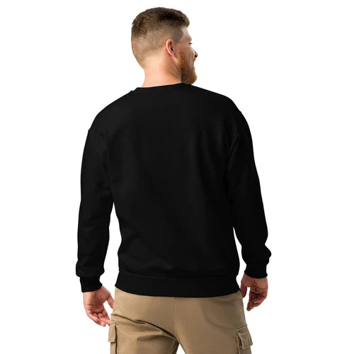 Black crew neck sweatshirt, plain back view