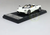 White Pagani Huayra Roadster diecast supercar model on display base