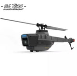 Black RC drone with front camera and four-blade rotor, gray body