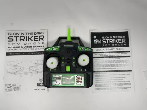 Glow-in-the-dark spy drone controller with LCD screen and green accents
