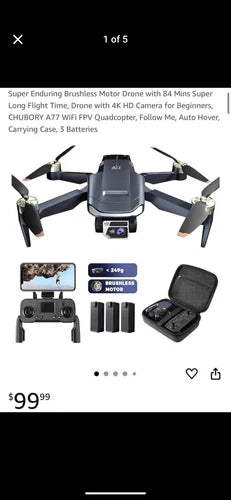 Brushless motor drone with four propellers and foldable arms