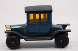 Blue and black diecast roadster model car with open top and wheels