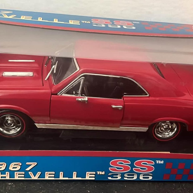 1967 Chevrolet Chevelle diecast model car, red side view with chrome details