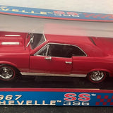 1967 Chevrolet Chevelle diecast model car, red side view with chrome details