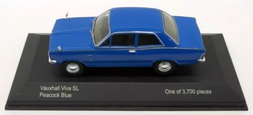 1:43 diecast Vauxhall Viva SL model car, peacock blue, side view.