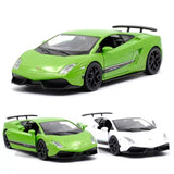 Green 1:36 diecast sports car model with black wheels and hood vents