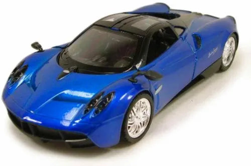 Blue diecast model car with hardtop roof, Pagani Huayra, 1/24 scale