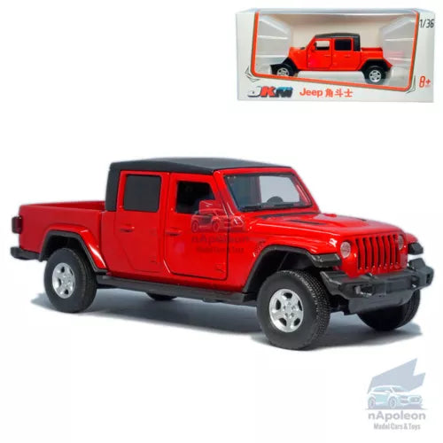 Red 1:36 diecast pickup model car with black grille and wheels