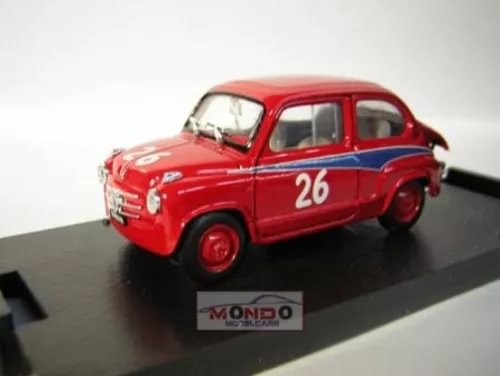 Red diecast vintage Fiat Abarth 750 car model with blue stripe and number 26