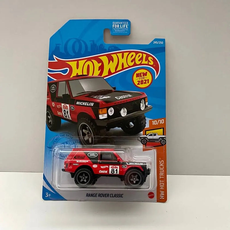 Hot Wheels Range Rover Classic diecast truck, red and black in retail packaging