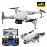 4K quadcopter drone with dual cameras and handheld controller, white foldable prop guards