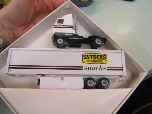 1/64 diecast truck in box with Snyder's of Hanover Snacks branding