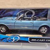 1/18 die-cast 1968 Camaro RS/SS convertible model car, light blue with chrome wheels