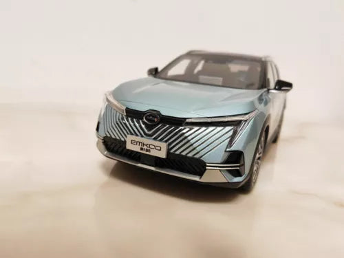 1/18 EMKOO diecast model car, front view, blue with grille and headlights