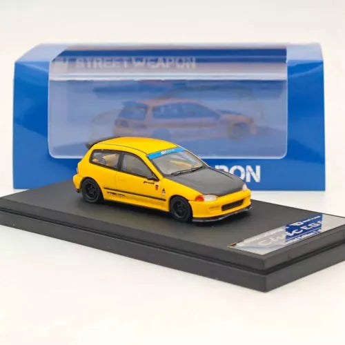 1/64 yellow Honda Civic EG6 diecast model car toy on black display base