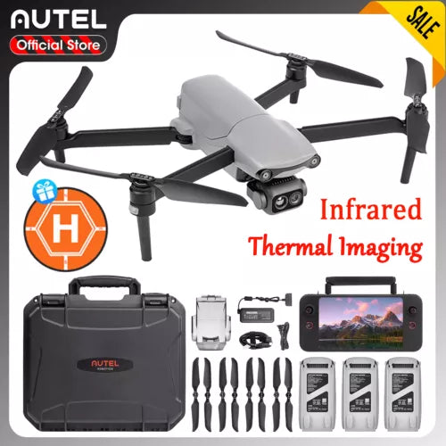 Thermal drone bundle with gray quadcopter, camera gimbal, carrying case and accessories