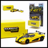 Yellow and black Koenigsegg Agera RS diecast car model with display box and blister