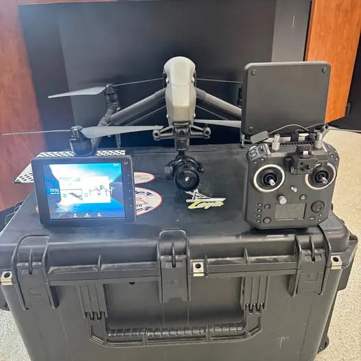 DJI Inspire 2 drone case with controller screen and folded quadcopter