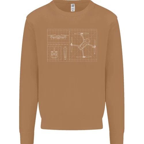 Men's crewneck sweatshirt in tan with drone blueprint graphic on chest