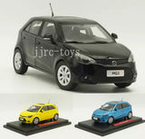 Metal diecast hatchback car model, black body, detailed headlights and grille on display base